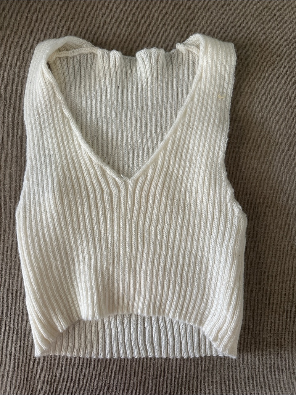 Ivory Ribbed Knit V-Neck Crop Sweater Vest